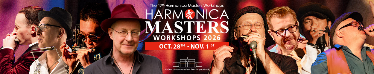 Banner Harmonica Masters 2026 mit Portrait Collage der Dozenten
